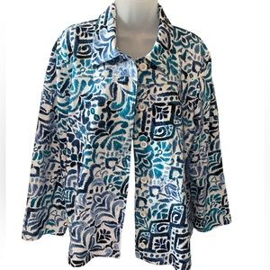 ALFRED DUNNER NWOT Ikat-Print French Terry Jacket Sz L